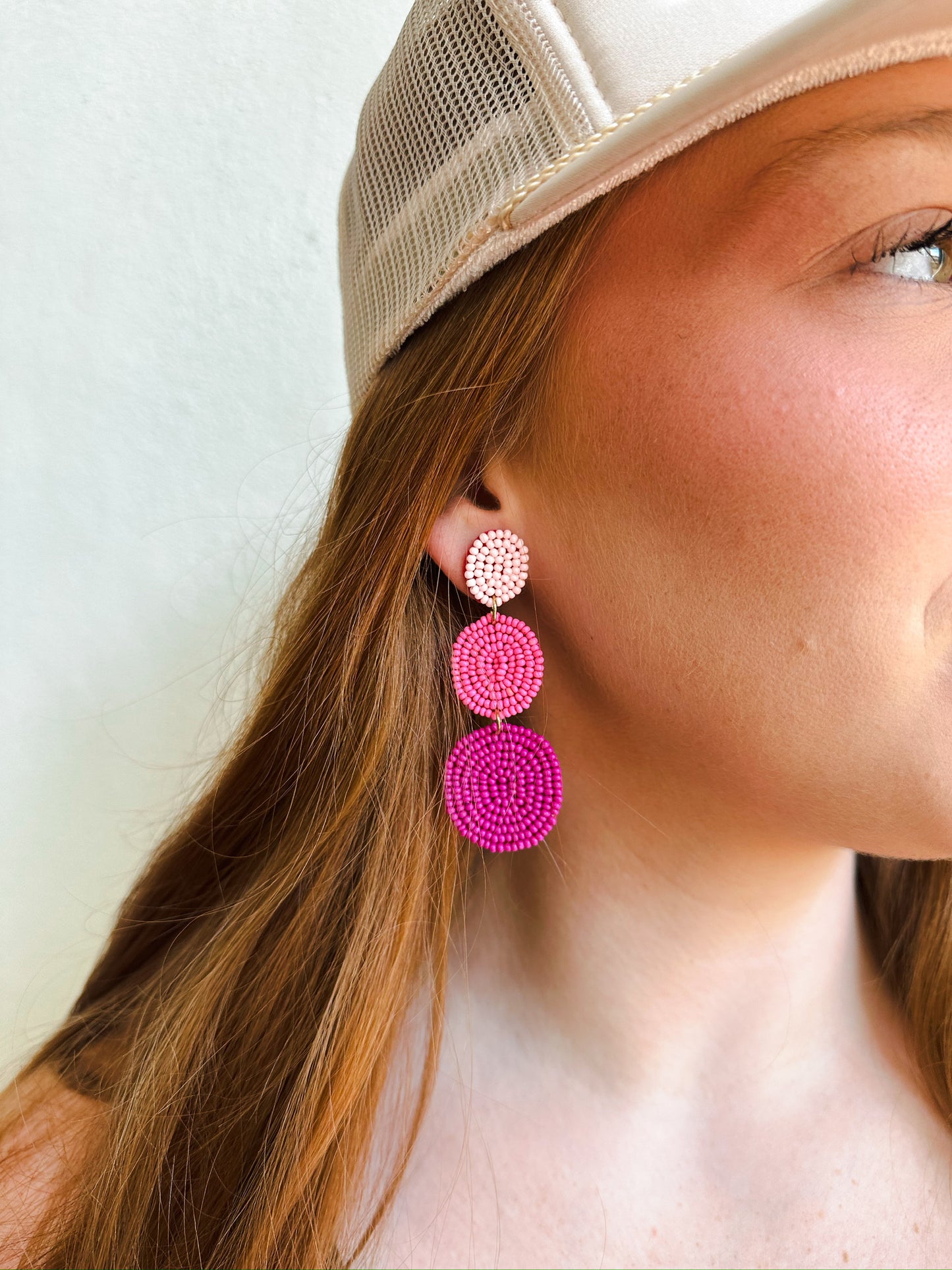 Pink Beaded Drop Earrings