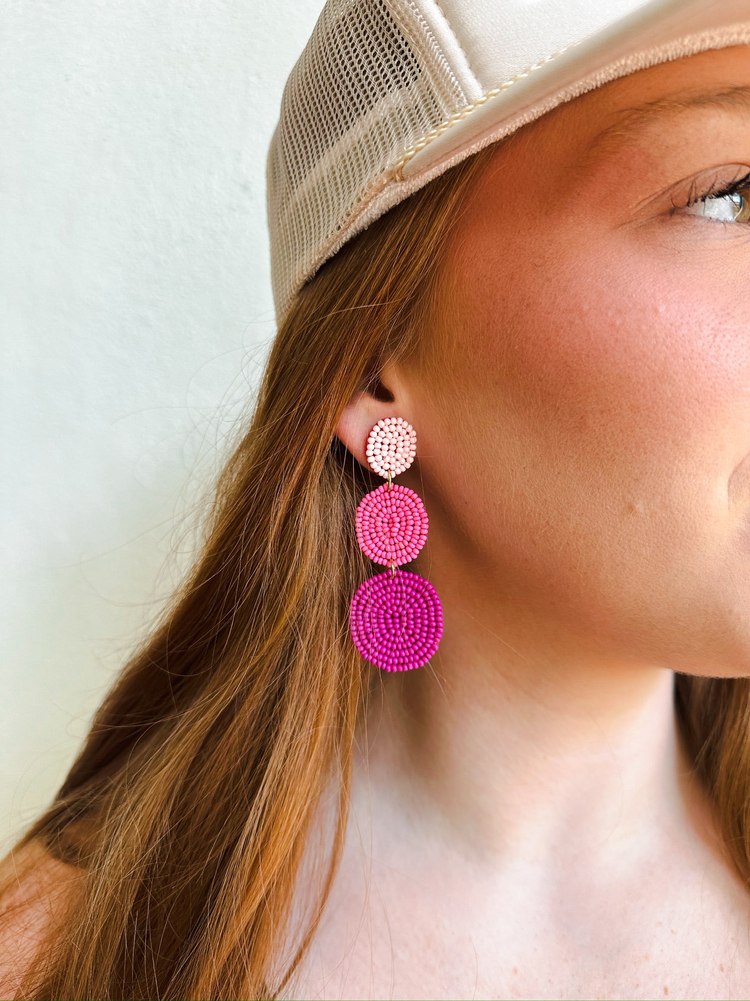 Pink Beaded Drop Earrings