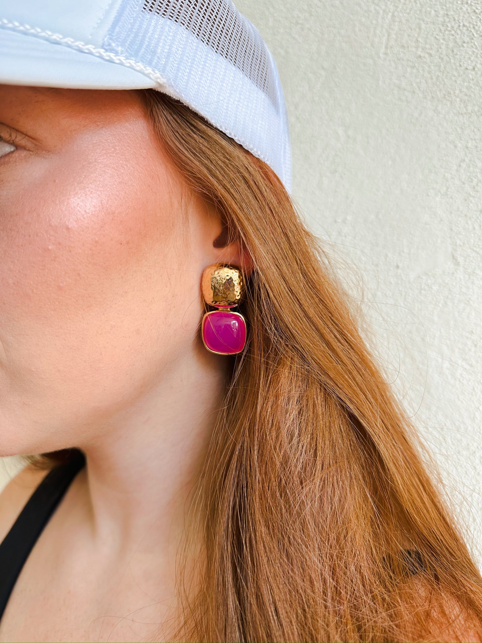 Pink Hammered Gold Earrings