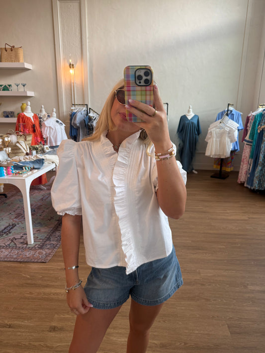 The Poplin Puff Sleeve Top - White
