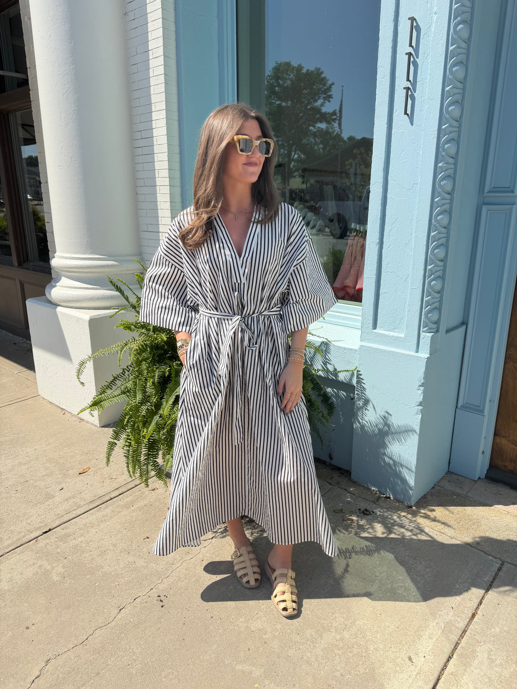 The Nancy Stripe Midi Dress - Black & White