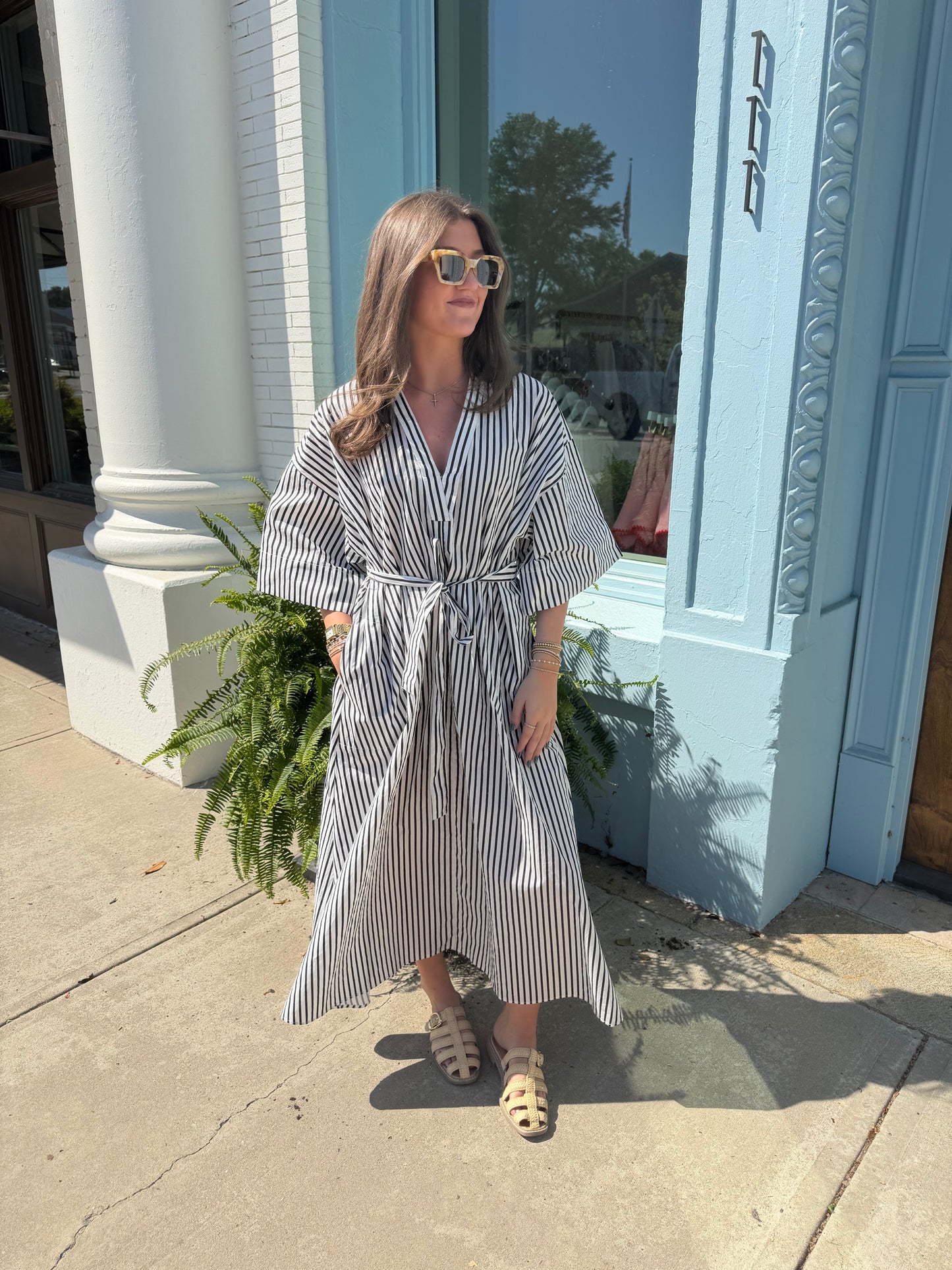 The Nancy Stripe Midi Dress - Black & White