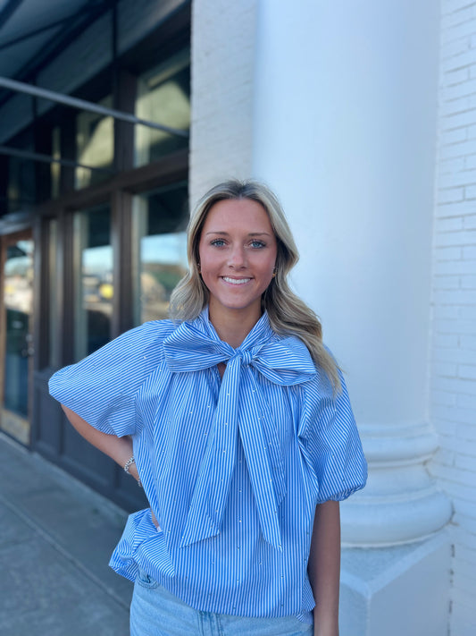 The Ryan Bow Top - Light Blue