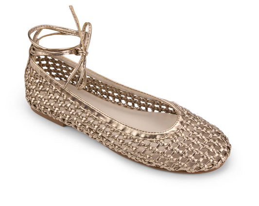 Yosi Samra - Woven Lace Up Ballet Flat - Gold
