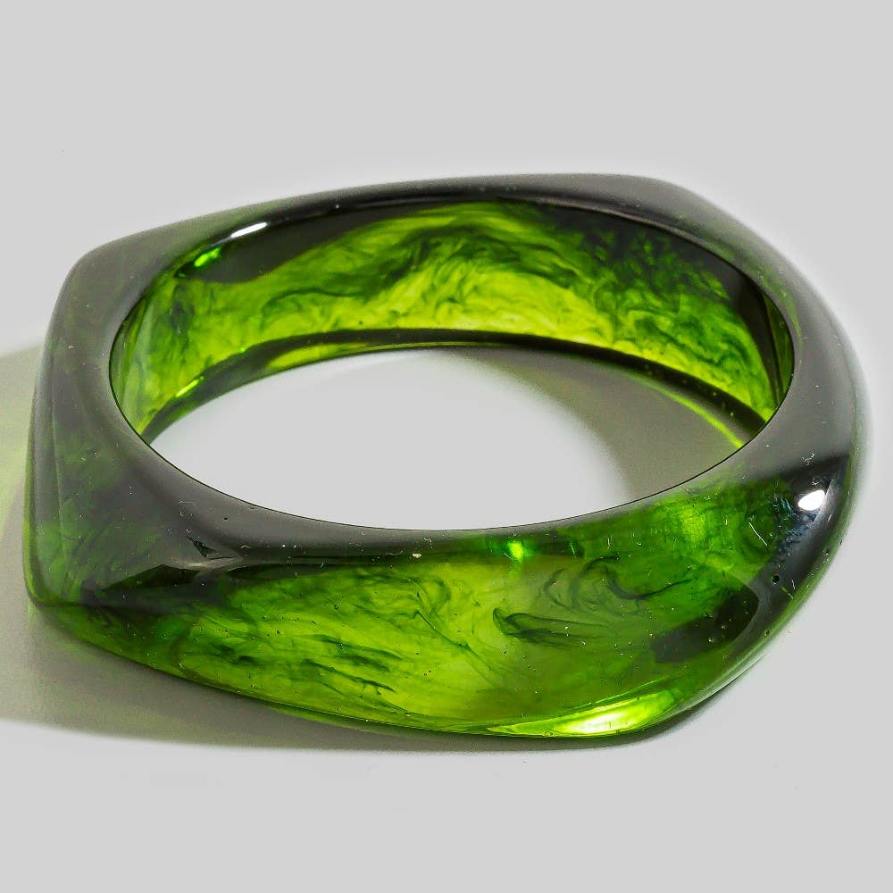 Juliet Squared Marble Resin Bangle - Green