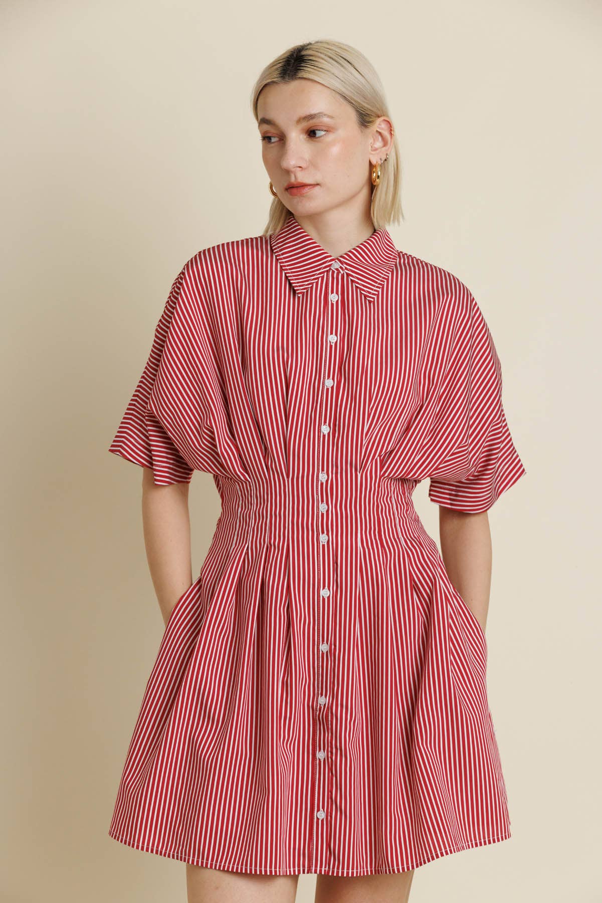 The Callie Pleated Mini Dress - Red Stripe