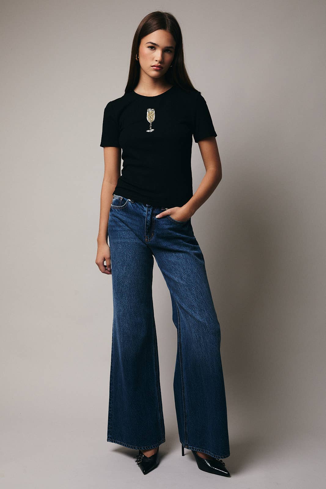 Champagne Beaded Tee - Black