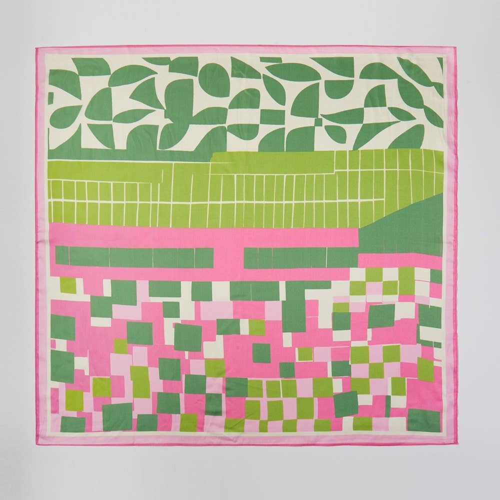 Pink and Green Geometric Scarf