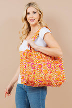 Quilted Reversible Tote Bag - Orange/Pink