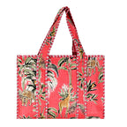 Cotton Block Print Tote Bag - Coral