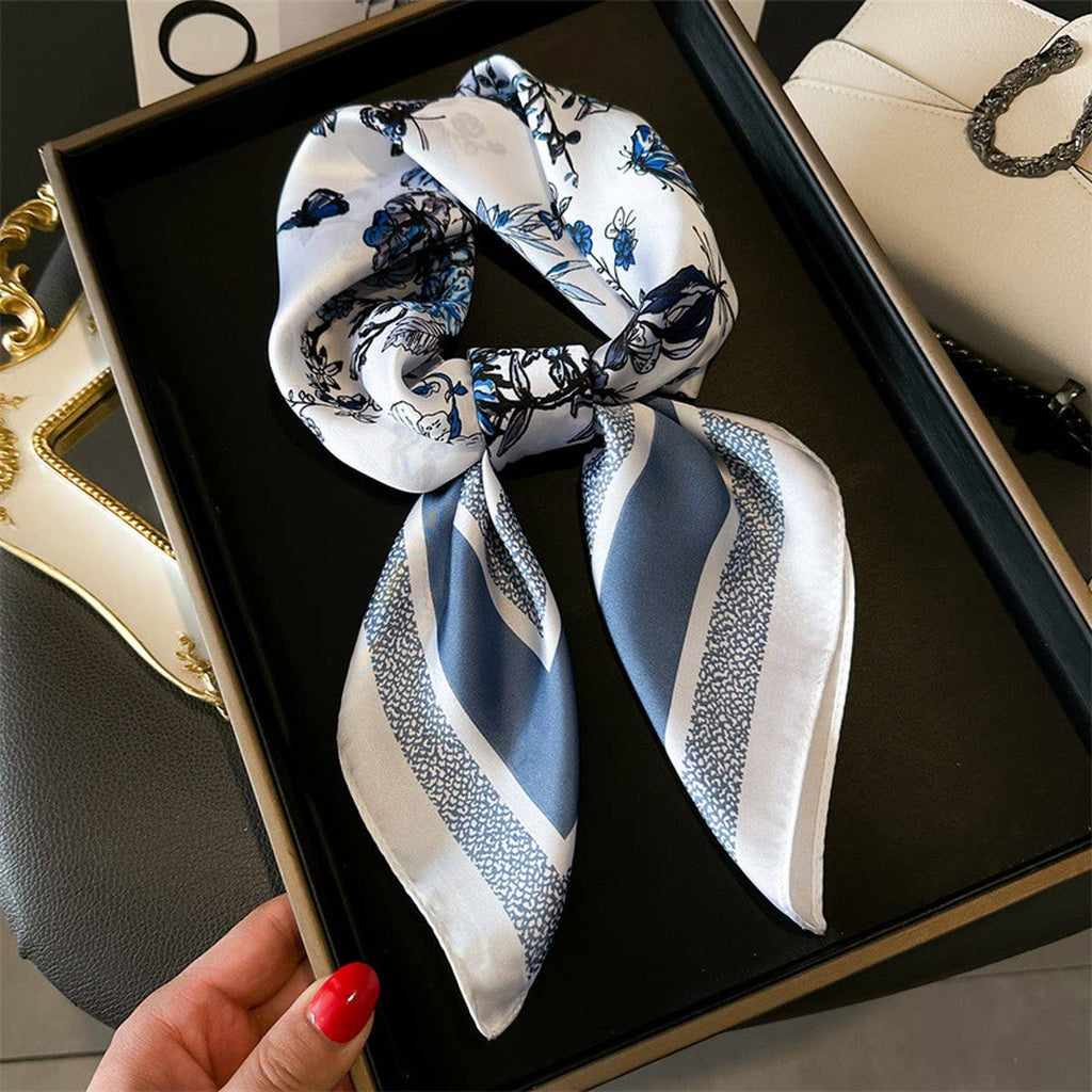 Silky Butterfly Print Scarf - Blue